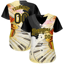 Load image into Gallery viewer, Custom White Black-Yellow 3D Pattern Design Music Festival Watercolor International Jazz Day Authentic Baseball Jersey
