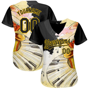 Custom White Black-Yellow 3D Pattern Design Music Festival Watercolor International Jazz Day Authentic Baseball Jersey