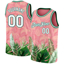 Charger l&#39;image dans la galerie, Custom Medium Pink White-Kelly Green 3D Pattern Tropical Hawaii Leaves Authentic Basketball Jersey
