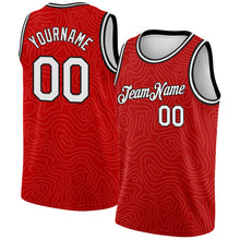 Charger l&#39;image dans la galerie, Custom Red White-Black Rounded Zig Zag Lines Authentic City Edition Basketball Jersey
