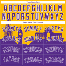 Загрузить изображение в средство просмотра галереи, Custom Gold Purple-White Holiday Travel Monuments Silhouette Authentic City Edition Basketball Jersey
