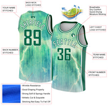 Загрузить изображение в средство просмотра галереи, Custom Pea Green Kelly Green-White Abstract Watercolor Monsoon Authentic City Edition Basketball Jersey
