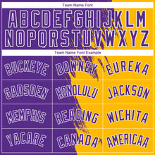 Load image into Gallery viewer, Custom Gold Purple-White Abstract Brush Splash Authentic City Edition Basketball Jersey
