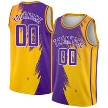 Загрузить изображение в средство просмотра галереи, Custom Gold Purple-White Abstract Brush Splash Authentic City Edition Basketball Jersey
