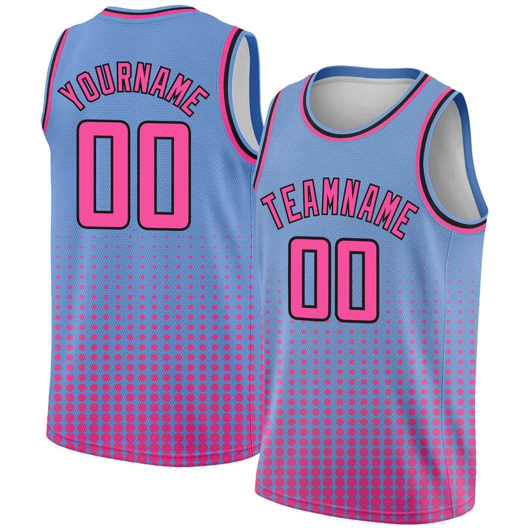 Custom Light Blue Pink-Black Halftone Authentic City Edition Basketball Jersey