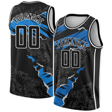 Laden Sie das Bild in den Galerie-Viewer, Custom Black Blue-White 3D Pattern Design Torn Paper Style Authentic Basketball Jersey
