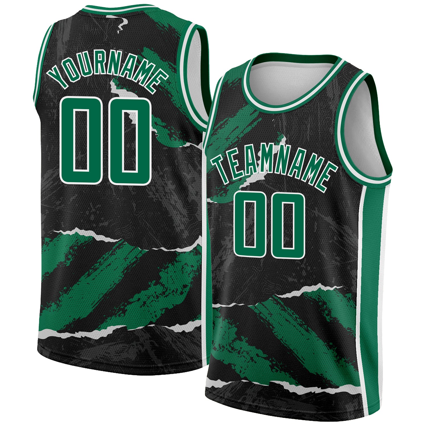 Custom Black Kelly Green White 3D Pattern Design Torn Paper Style Authentic Basketball Jersey