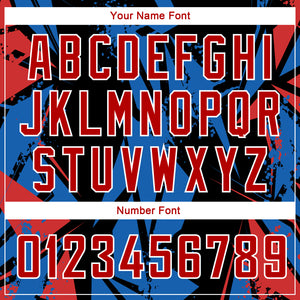 Custom Black Red-Blue 3D Pattern Design Geometric Shapes Authentic Basketball Jersey