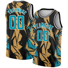 Laden Sie das Bild in den Galerie-Viewer, Custom Black Panther Blue-Old Gold 3D Pattern Design Geometric Shapes Authentic Basketball Jersey
