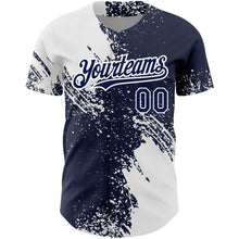 Charger l&#39;image dans la galerie, Custom Navy White 3D Pattern Design Abstract Brush Stroke Authentic Baseball Jersey
