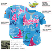 Load image into Gallery viewer, Custom Sky Blue Pink-White 3D Pattern Design Sailing Boats Authentic Baseball Jersey
