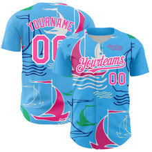 Load image into Gallery viewer, Custom Sky Blue Pink-White 3D Pattern Design Sailing Boats Authentic Baseball Jersey
