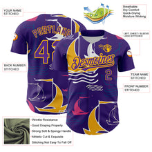 Load image into Gallery viewer, Custom Purple Gold 3D Pattern Design Sailing Boats Authentic Baseball Jersey
