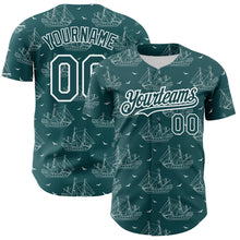 Load image into Gallery viewer, Custom Midnight Green White 3D Pattern Design Ship Frigate With Seagulls Authentic Baseball Jersey
