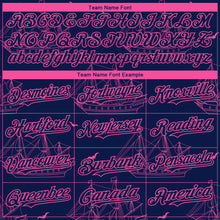 Load image into Gallery viewer, Custom Navy Pink 3D Pattern Design Ship Frigate With Seagulls Authentic Baseball Jersey
