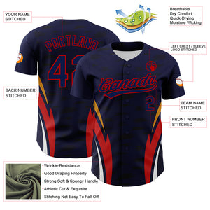 Custom Navy Red 3D Pattern Design Side Stripes Authentic Baseball Jersey