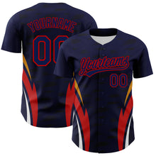 Laden Sie das Bild in den Galerie-Viewer, Custom Navy Red 3D Pattern Design Side Stripes Authentic Baseball Jersey
