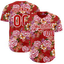 Load image into Gallery viewer, Custom Red White 3D Pattern Design Northeast China Big Flower Authentic Baseball Jersey
