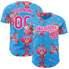 Load image into Gallery viewer, Custom Electric Blue Hot Pink-White 3D Pattern Design Northeast China Big Flower Authentic Baseball Jersey
