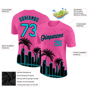 Custom Pink Lakes Blue-Black 3D Pattern Design Miami Palm Trees City Edition Performance T-Shirt