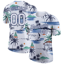 Charger l&#39;image dans la galerie, Custom White Navy 3D Pattern Design Hawaii Palm Trees Island And Sailboat Performance T-Shirt
