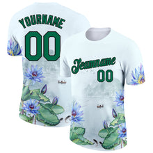 Загрузить изображение в средство просмотра галереи, Custom White Kelly Green-Black 3D Pattern Design Flowers Performance T-Shirt
