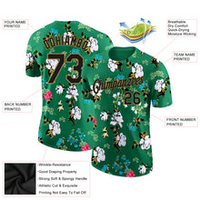 Загрузить изображение в средство просмотра галереи, Custom Kelly Green Black-Old Gold 3D Pattern Design Flowers Performance T-Shirt
