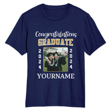 Загрузить изображение в средство просмотра галереи, Custom Navy White 3D Graduation Performance T-Shirt
