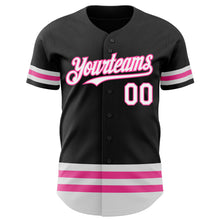 Загрузить изображение в средство просмотра галереи, Custom Black White-Pink Line Authentic Baseball Jersey
