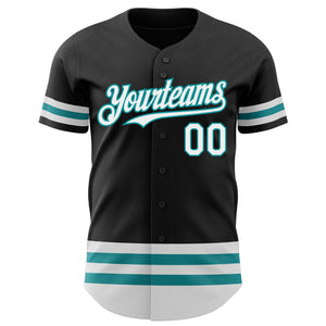 Custom Black White-Teal Line Authentic Baseball Jersey