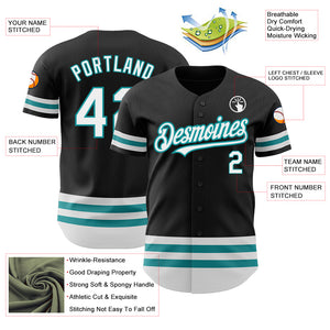 Custom Black White-Teal Line Authentic Baseball Jersey