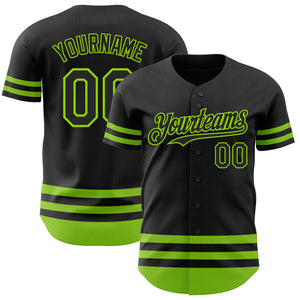 Custom Black Neon Green Line Authentic Baseball Jersey