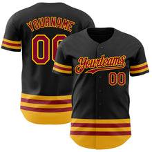 Load image into Gallery viewer, Custom Black Maroon-Gold Line Authentic Baseball Jersey
