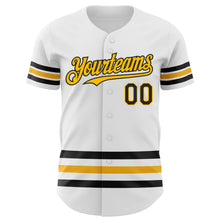 Laden Sie das Bild in den Galerie-Viewer, Custom White Black-Gold Line Authentic Baseball Jersey
