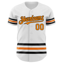 Load image into Gallery viewer, Custom White Bay Orange-Black Line Authentic Baseball Jersey
