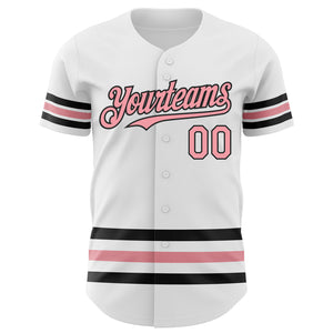 Custom White Medium Pink-Black Line Authentic Baseball Jersey