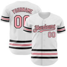 Laden Sie das Bild in den Galerie-Viewer, Custom White Medium Pink-Black Line Authentic Baseball Jersey
