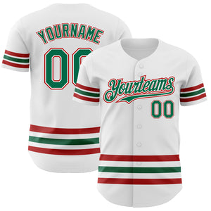 Custom White Kelly Green-Red Line Authentic Baseball Jersey