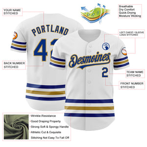 Custom White Royal-Old Gold Line Authentic Baseball Jersey