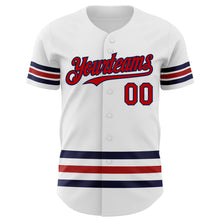 Загрузить изображение в средство просмотра галереи, Custom White Red-Navy Line Authentic Baseball Jersey
