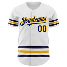 Laden Sie das Bild in den Galerie-Viewer, Custom White Navy-Gold Line Authentic Baseball Jersey
