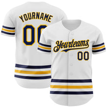 Загрузить изображение в средство просмотра галереи, Custom White Navy-Gold Line Authentic Baseball Jersey
