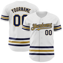 Charger l&#39;image dans la galerie, Custom White Navy-Old Gold Line Authentic Baseball Jersey
