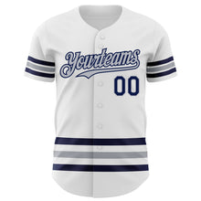 Загрузить изображение в средство просмотра галереи, Custom White Navy-Gray Line Authentic Baseball Jersey
