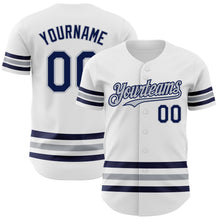 Charger l&#39;image dans la galerie, Custom White Navy-Gray Line Authentic Baseball Jersey
