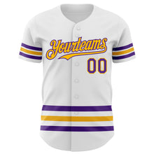 Charger l&#39;image dans la galerie, Custom White Purple-Gold Line Authentic Baseball Jersey
