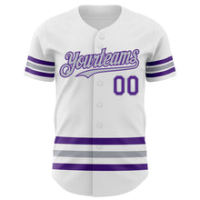 Charger l&#39;image dans la galerie, Custom White Purple-Gray Line Authentic Baseball Jersey
