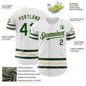 Custom White Green-Cream Line Authentic Baseball Jersey