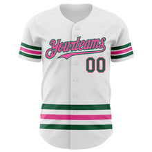 Загрузить изображение в средство просмотра галереи, Custom White Kelly Green-Pink Line Authentic Baseball Jersey
