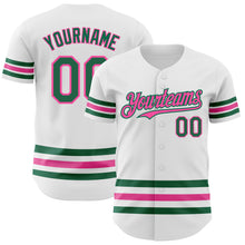 Load image into Gallery viewer, Custom White Kelly Green-Pink Line Authentic Baseball Jersey
